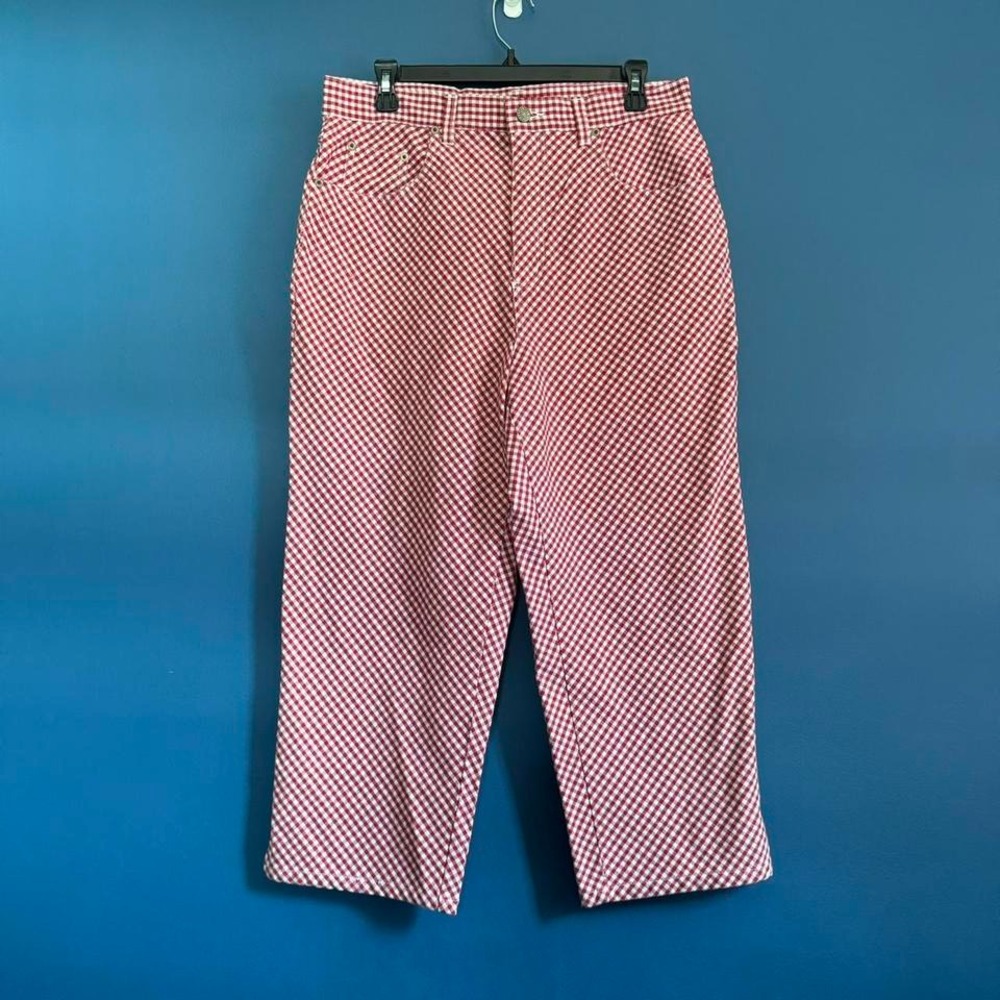 Vintage 90s‎ Gingham Cropped Pants Women's Size 12 Bill Blass Red White Retro
